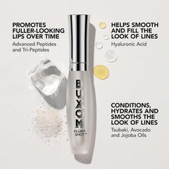 Buxom Plump Shot glossy lip surface highlights high-shine finish.