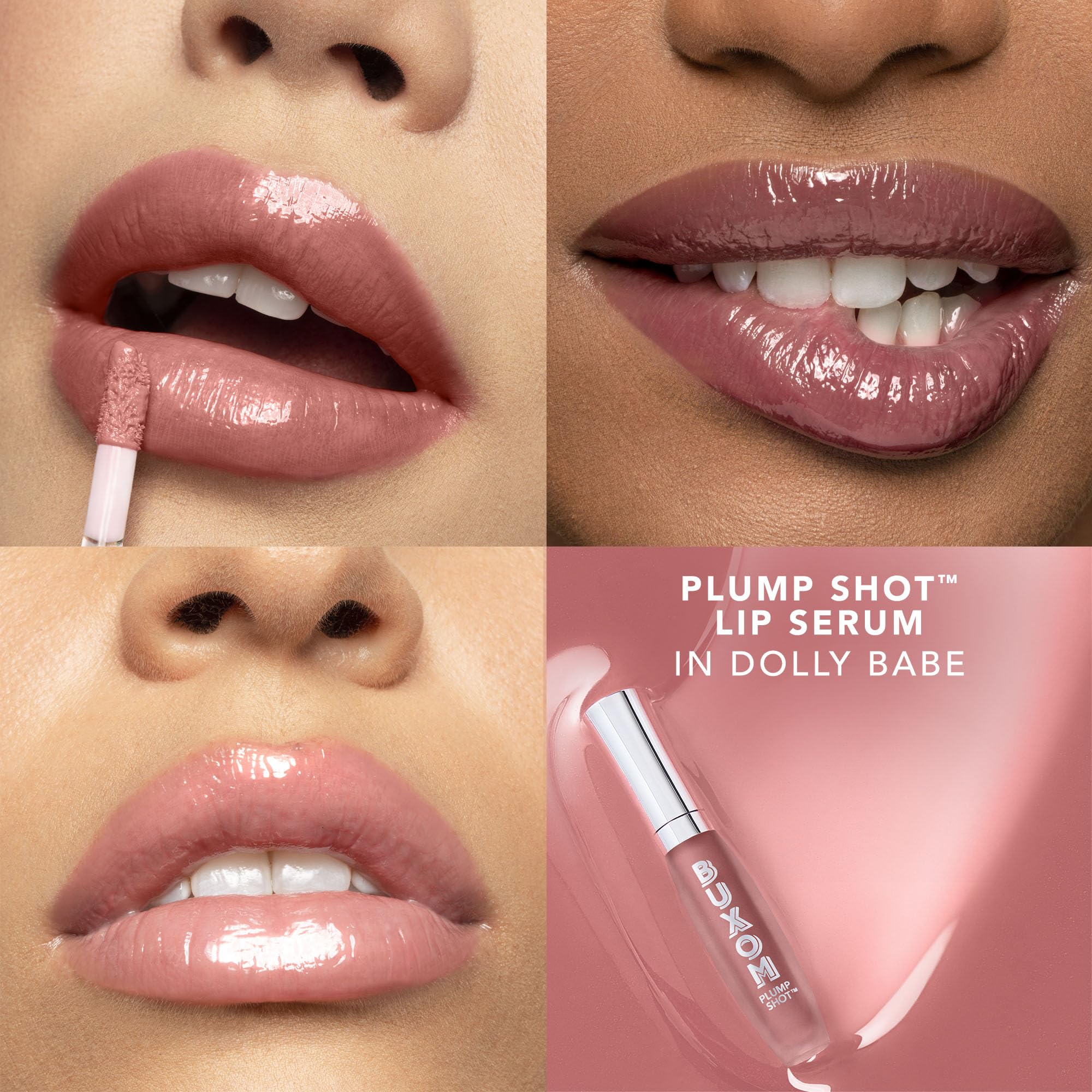 Buxom Dolly Babe swatch on lips shows sheer tint.