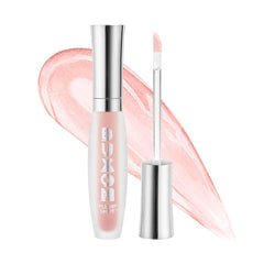 Buxom Plump Shot Lip Serum Flush bottle shows cooling plump effect.