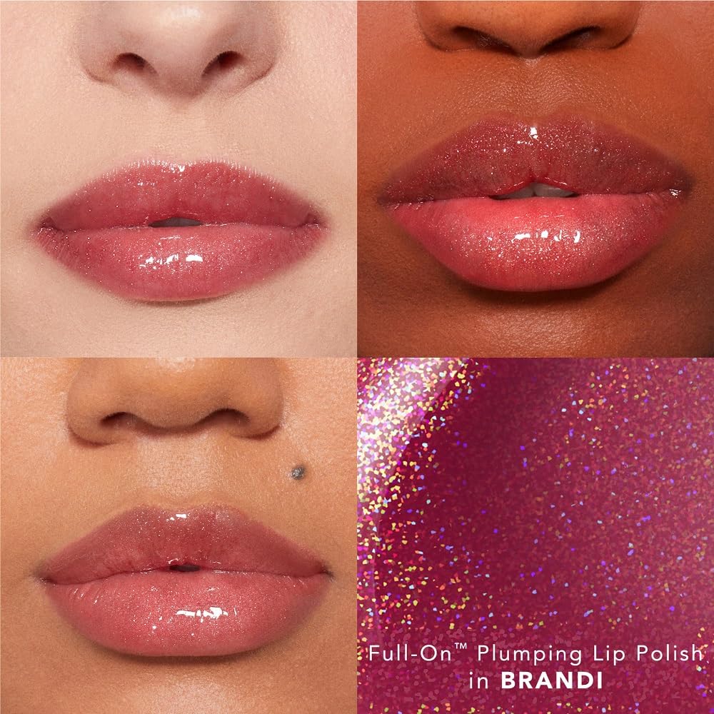Buxom Plump Shot peptides lip serum texture swatch emphasizes lightweight glide.