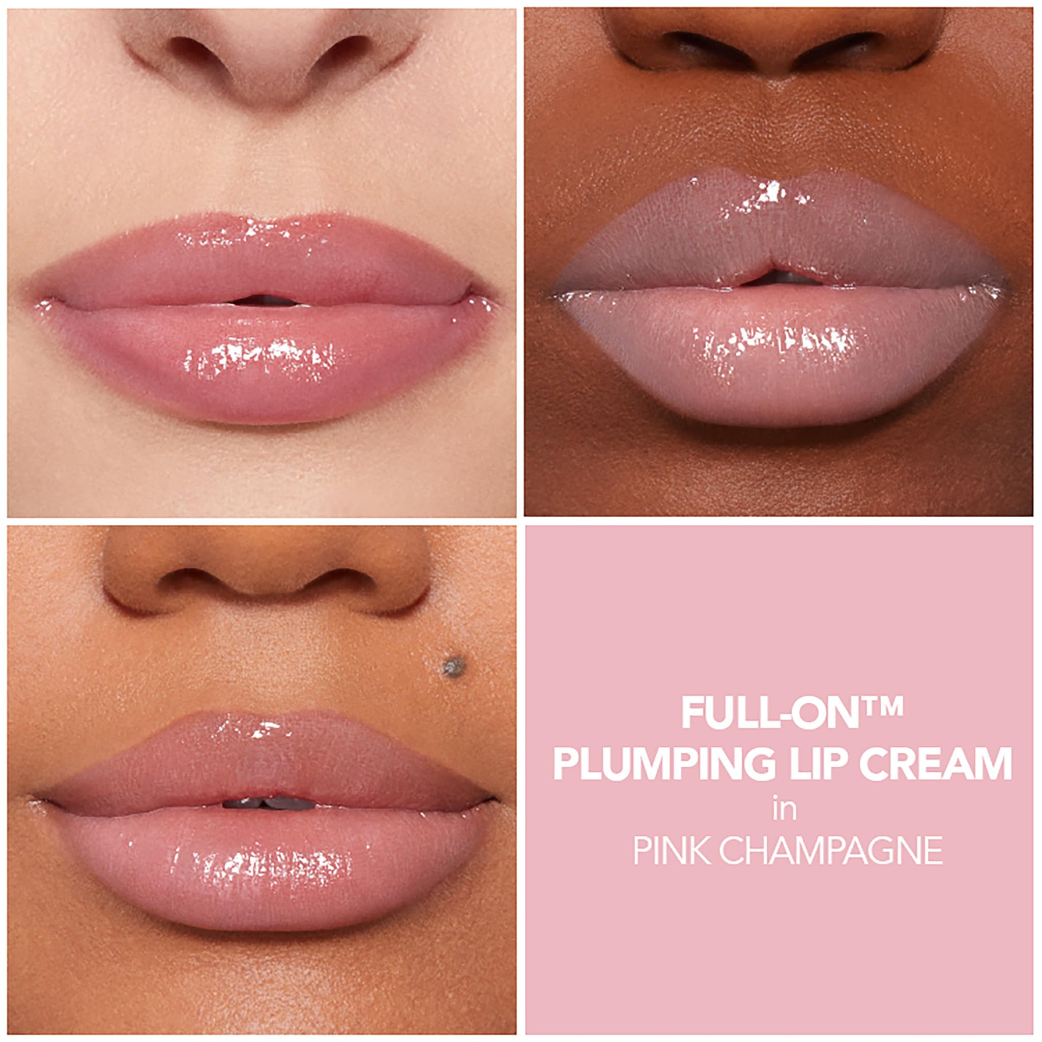 Buxom lip gloss Pink Champagne in application with refreshing tingle.