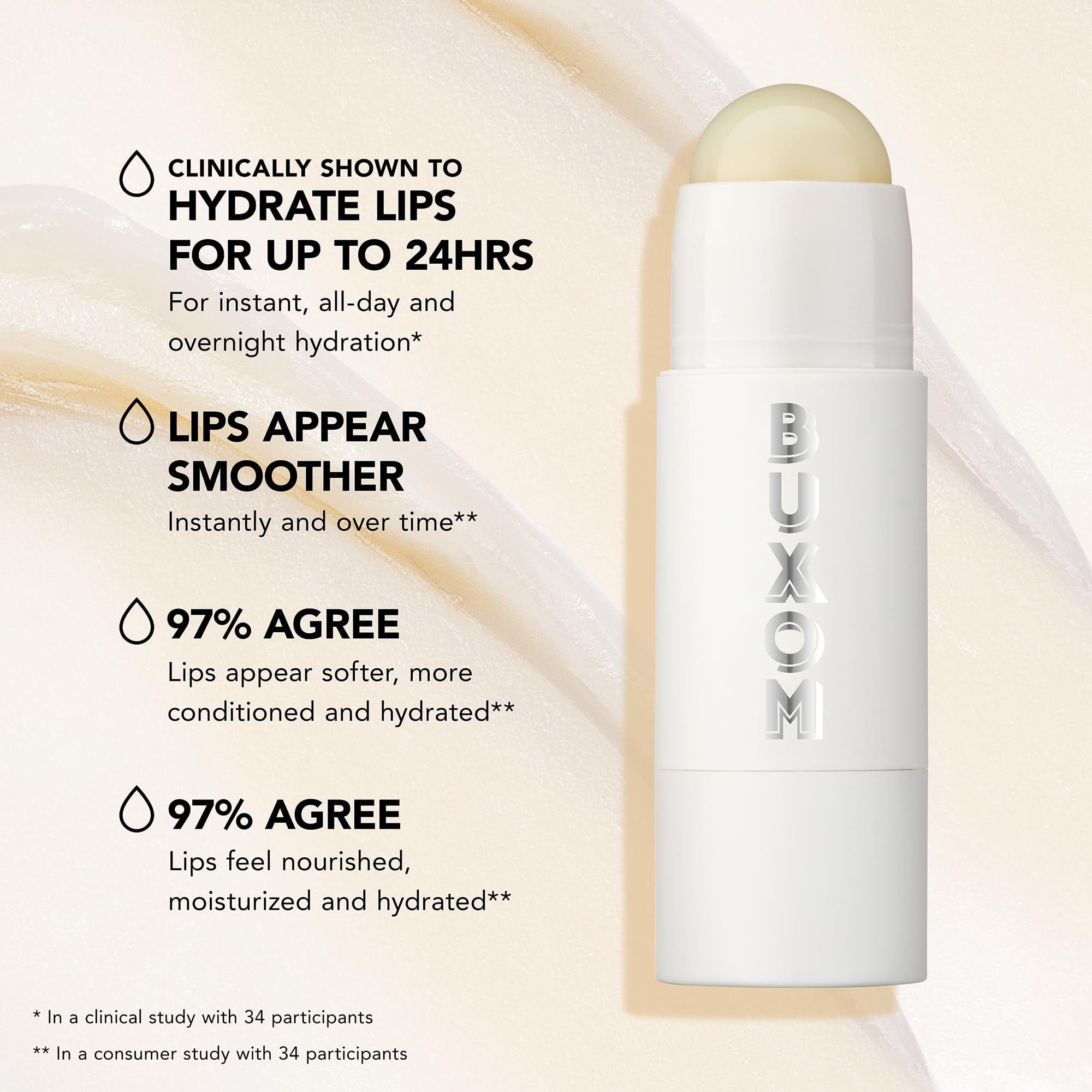 BUXOM Power-Full Lip Butter packaging front highlights cruelty-free repair lip butter