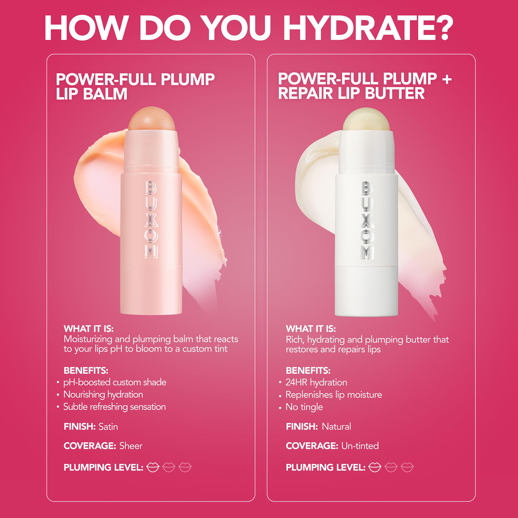 BUXOM Power-Full Lip Butter paired with Lip Scrub for exfoliation option