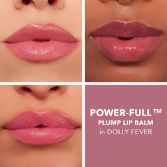 BUXOM Dolly Fever lip balm application close-up highlights smooth, plumped-looking lips.