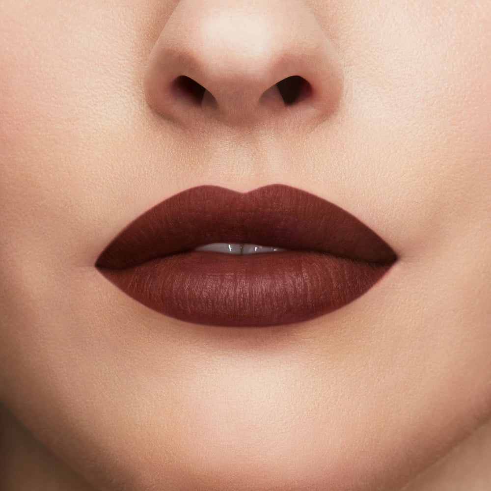 buxom power line lip liner creamy chocolate packaging highlights cruelty-free status.