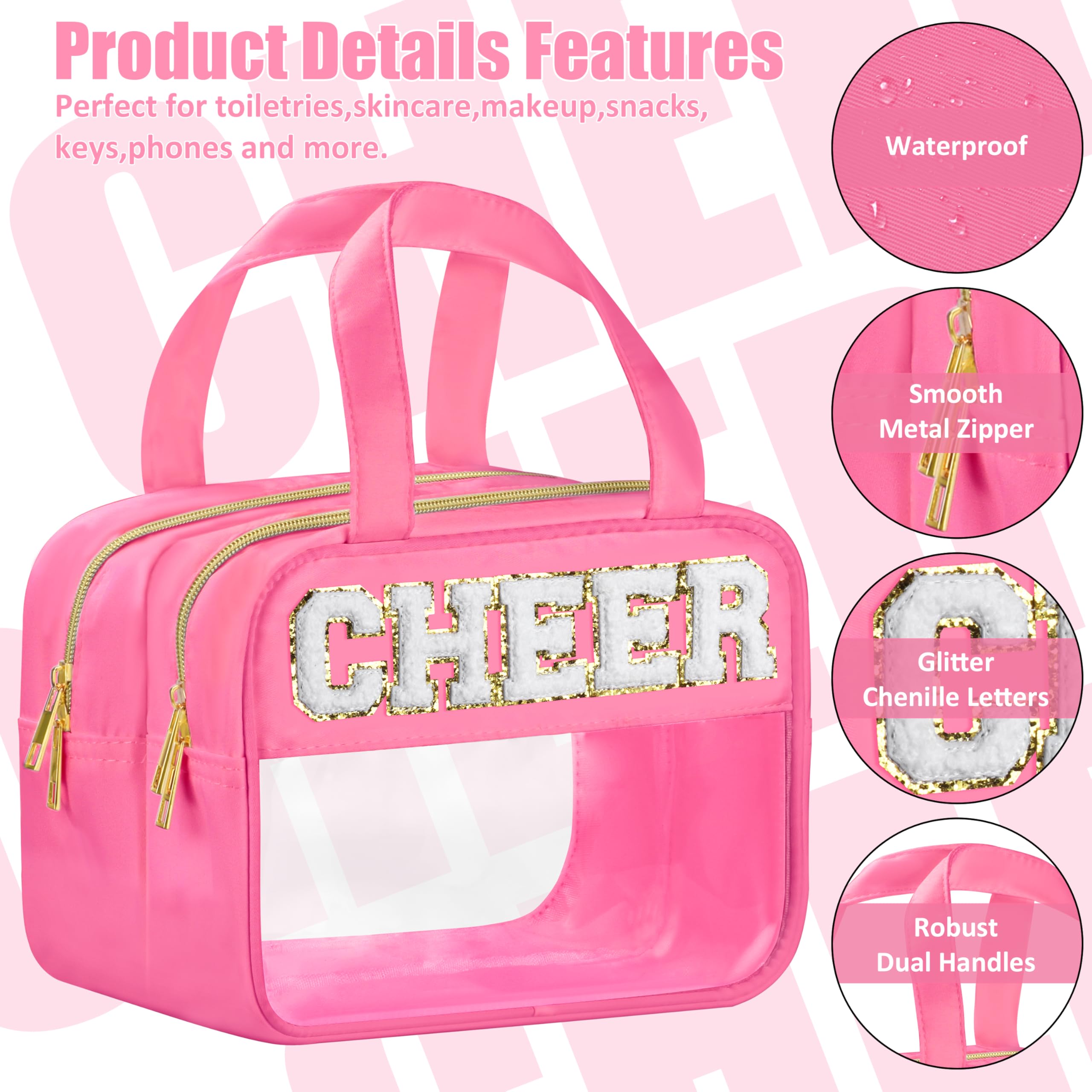 BuyCard Cheer Chenille Bag features bold pink chenille lettering and gold trim