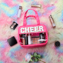 BuyCard Cheer Chenille Bag with clear compartments for quick makeup access