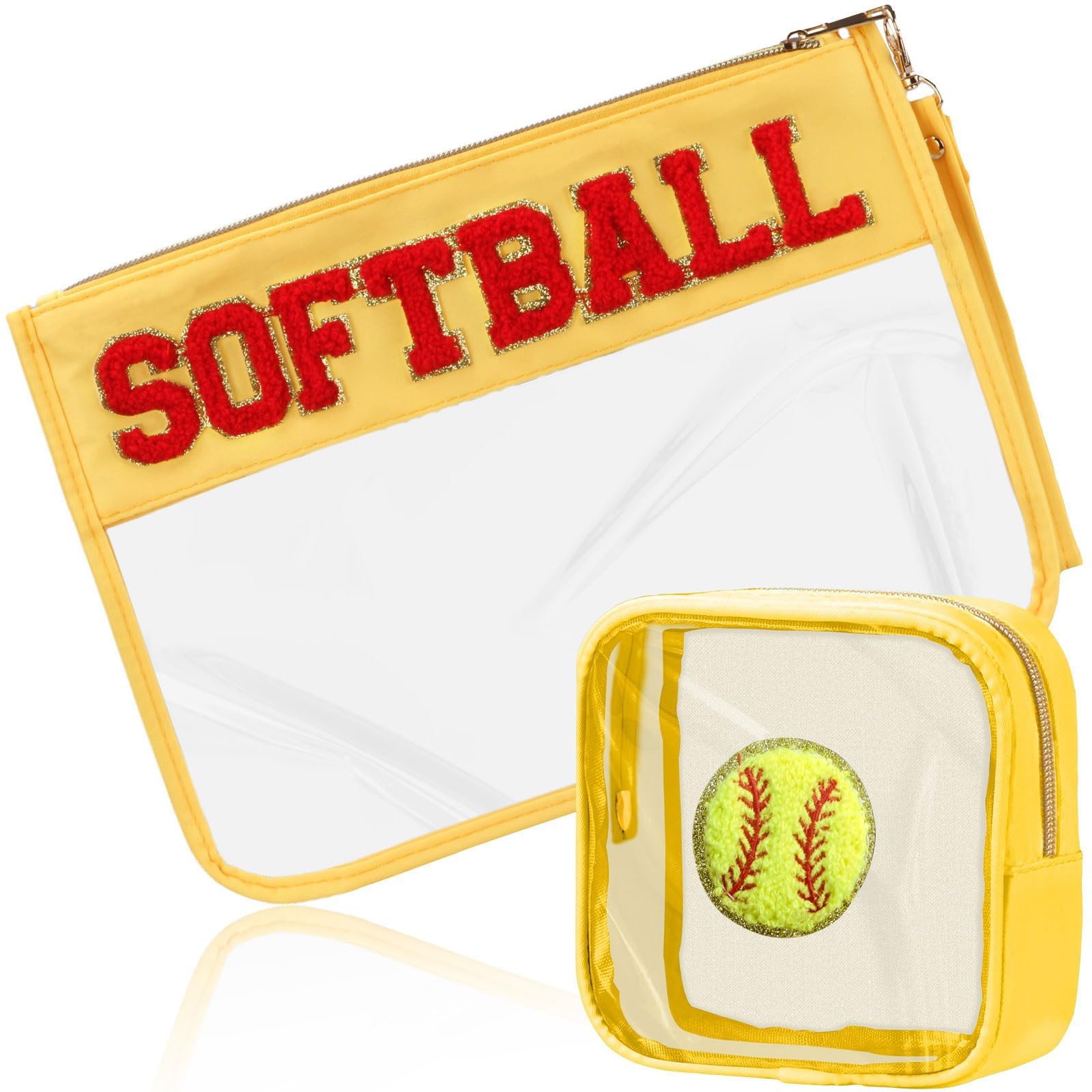 BuyCard softball makeup bag two-piece set with Chenille patches for organized carry on the go