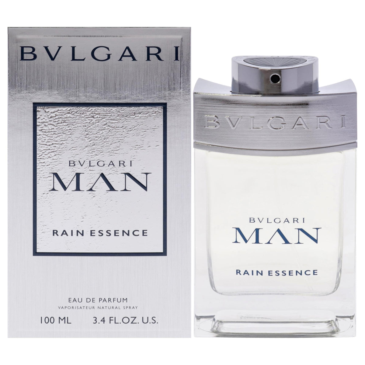 BVLGARI Man Rain Essence bottle with a fresh woody musk profile for daily wear.