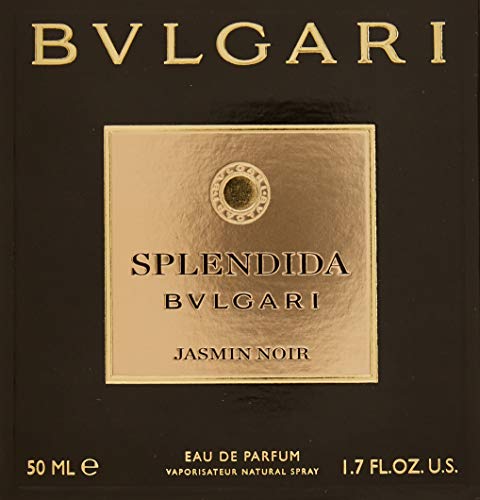 BVLGARI Splendida Jasmin Noir bottle closeup cap highlights luxe details for gifting.