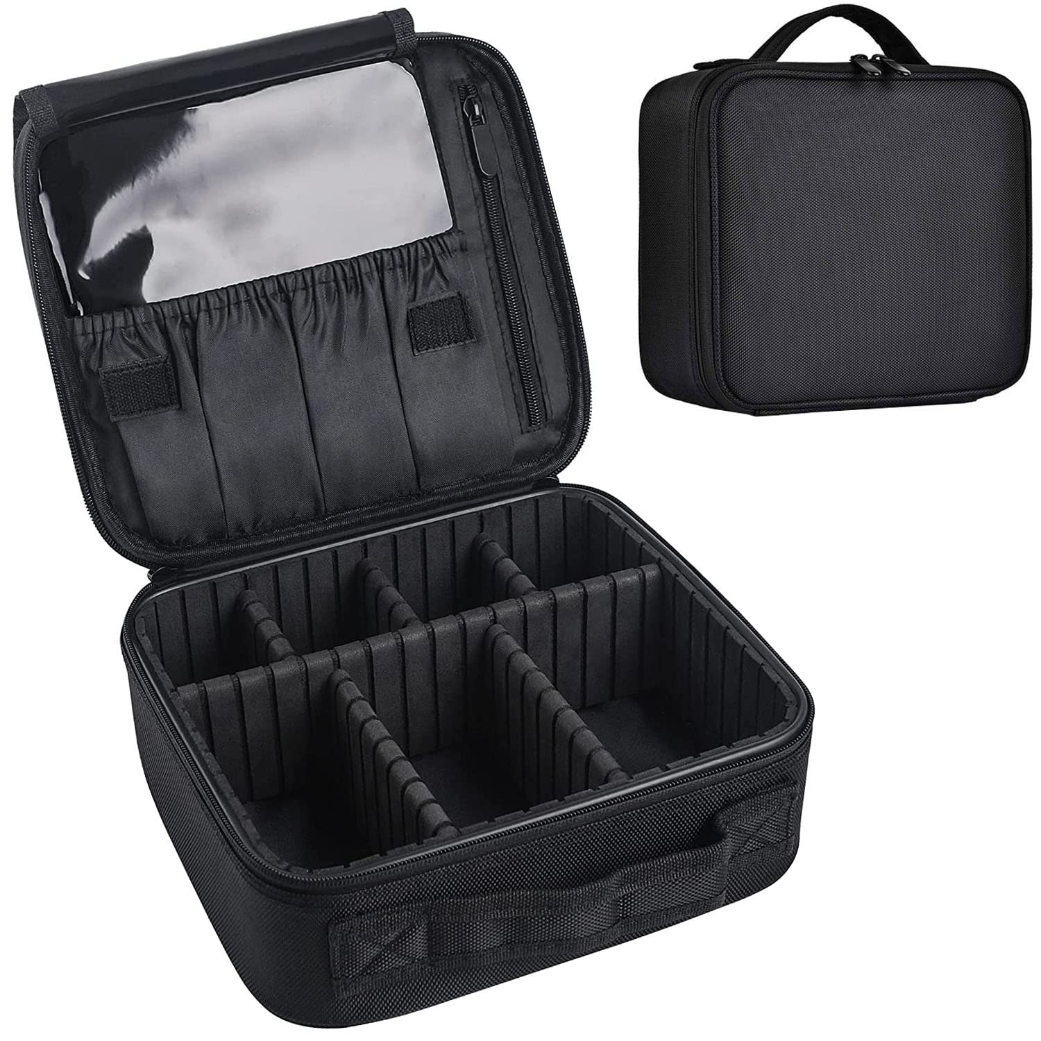 Bvser Travel Makeup Case main compartment with adjustable dividers for organized cosmetics.
