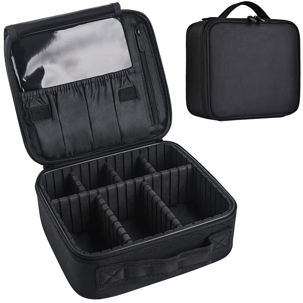 Bvser Travel Makeup Case main compartment with adjustable dividers for organized cosmetics.