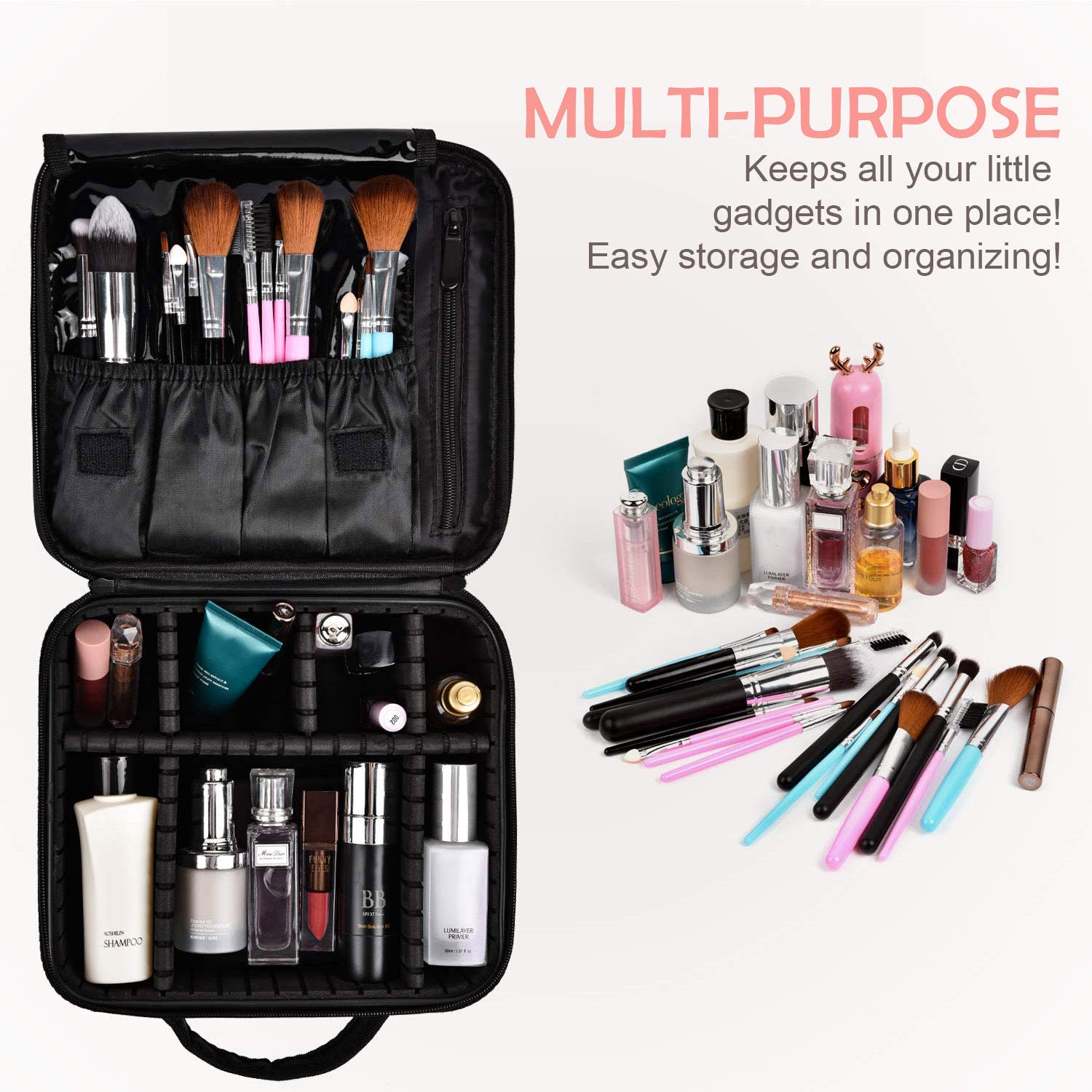 Bvser Travel Makeup Case water-resistant fabric protects contents during travel.