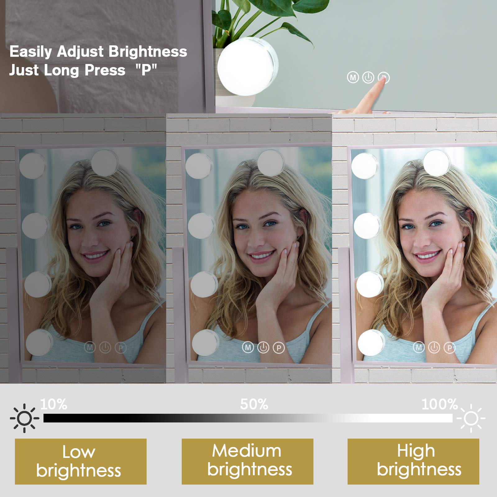 BWLLNI vanity-mirror-360-rotation enables flexible angles for brows, lipstick, and skincare