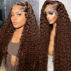Bworto 30-inch deep-wave lace-front wig front view offers long wear and natural movement.