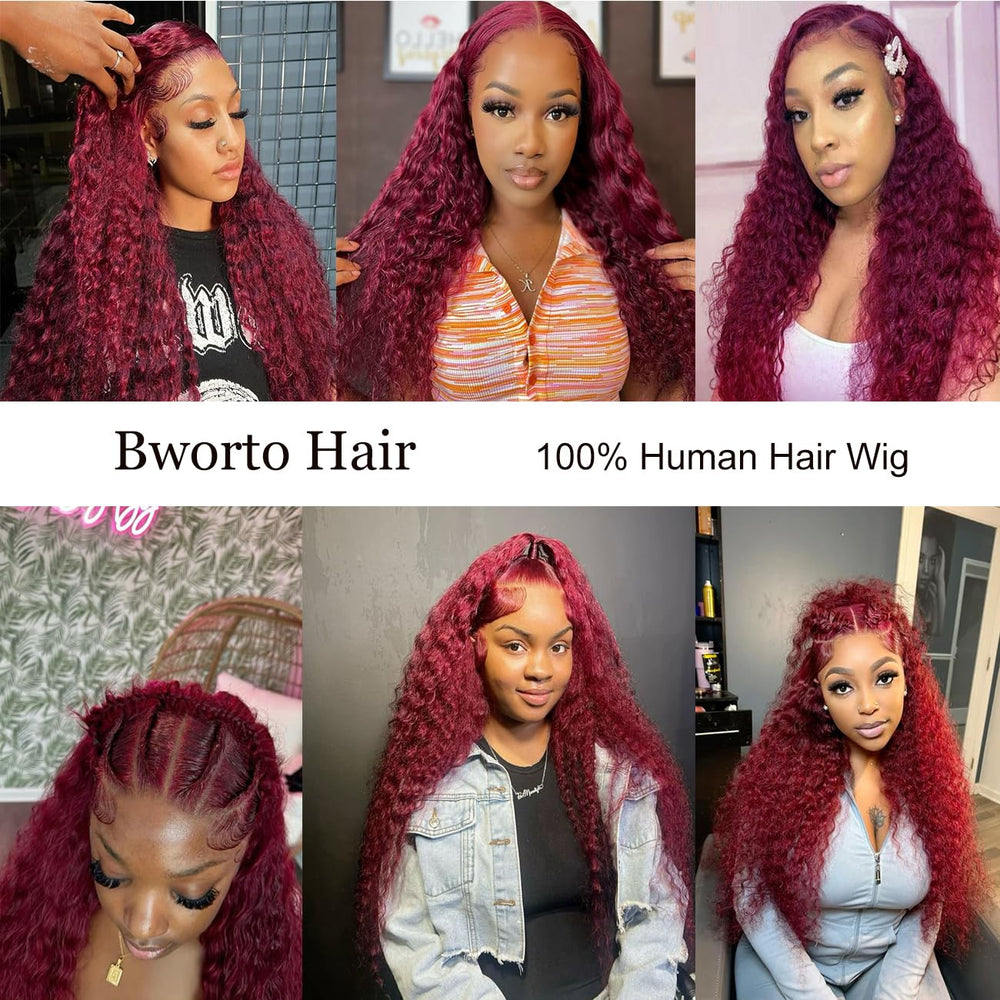 Bworto burgundy human-hair wig ready to dye or style