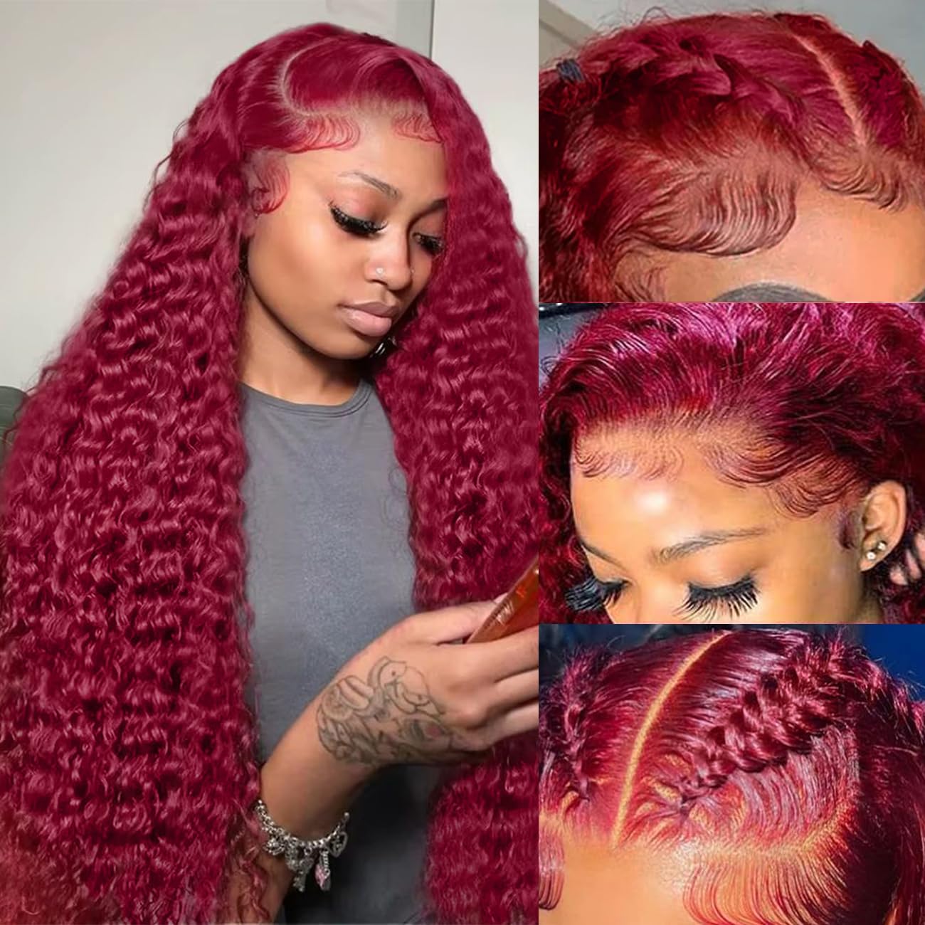 Bworto burgundy wig with pre-plucked natural hairline for seamless part
