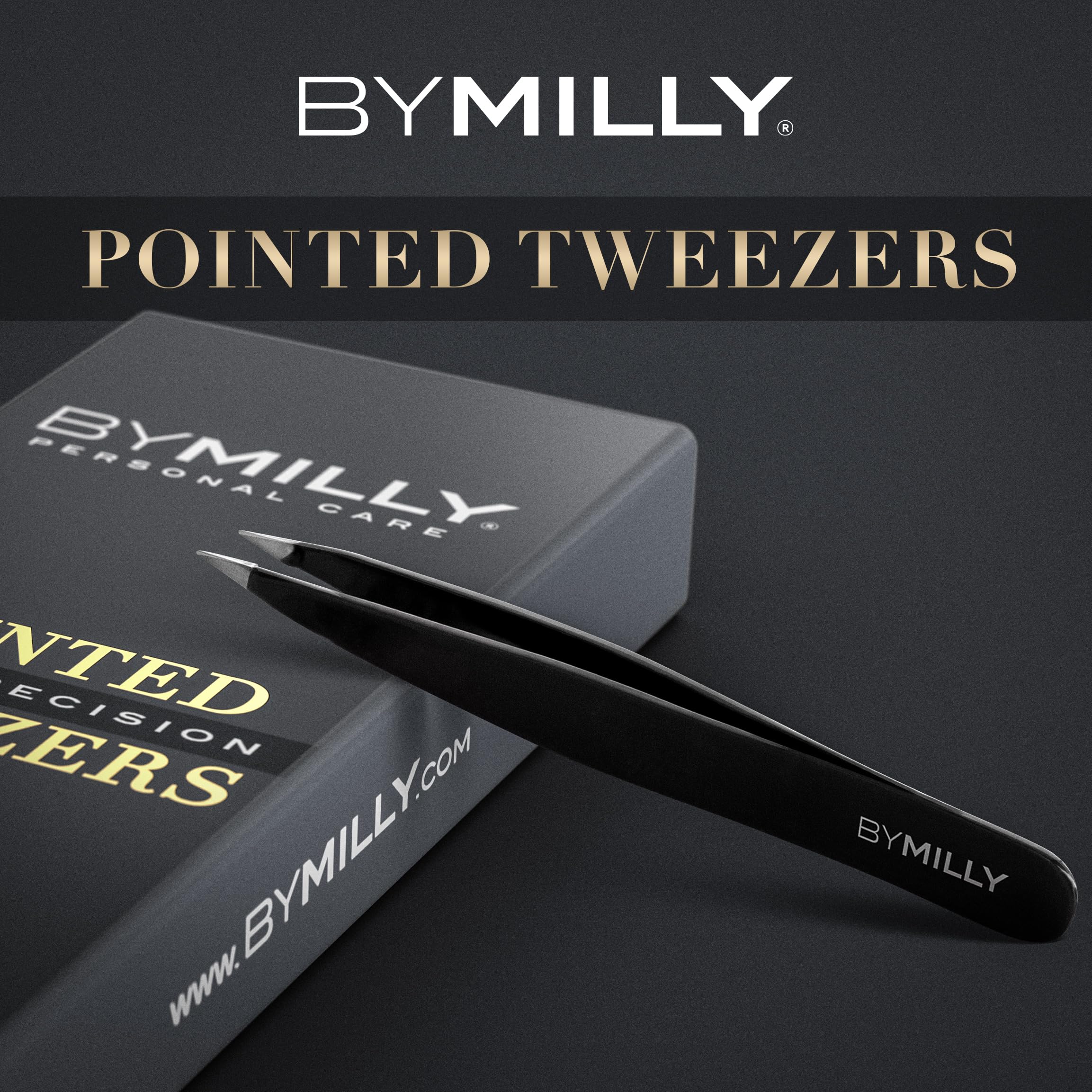 By MILLY pointed tweezers hand-filed sharp tips with perfect alignment close-up