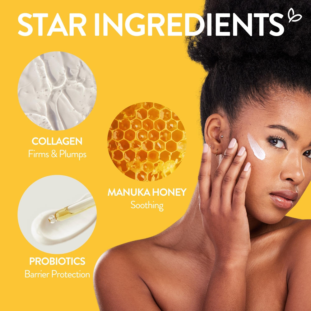 By Nature Manuka Honey Day Cream tub emphasizes rich formula for soft, hydrated skin
