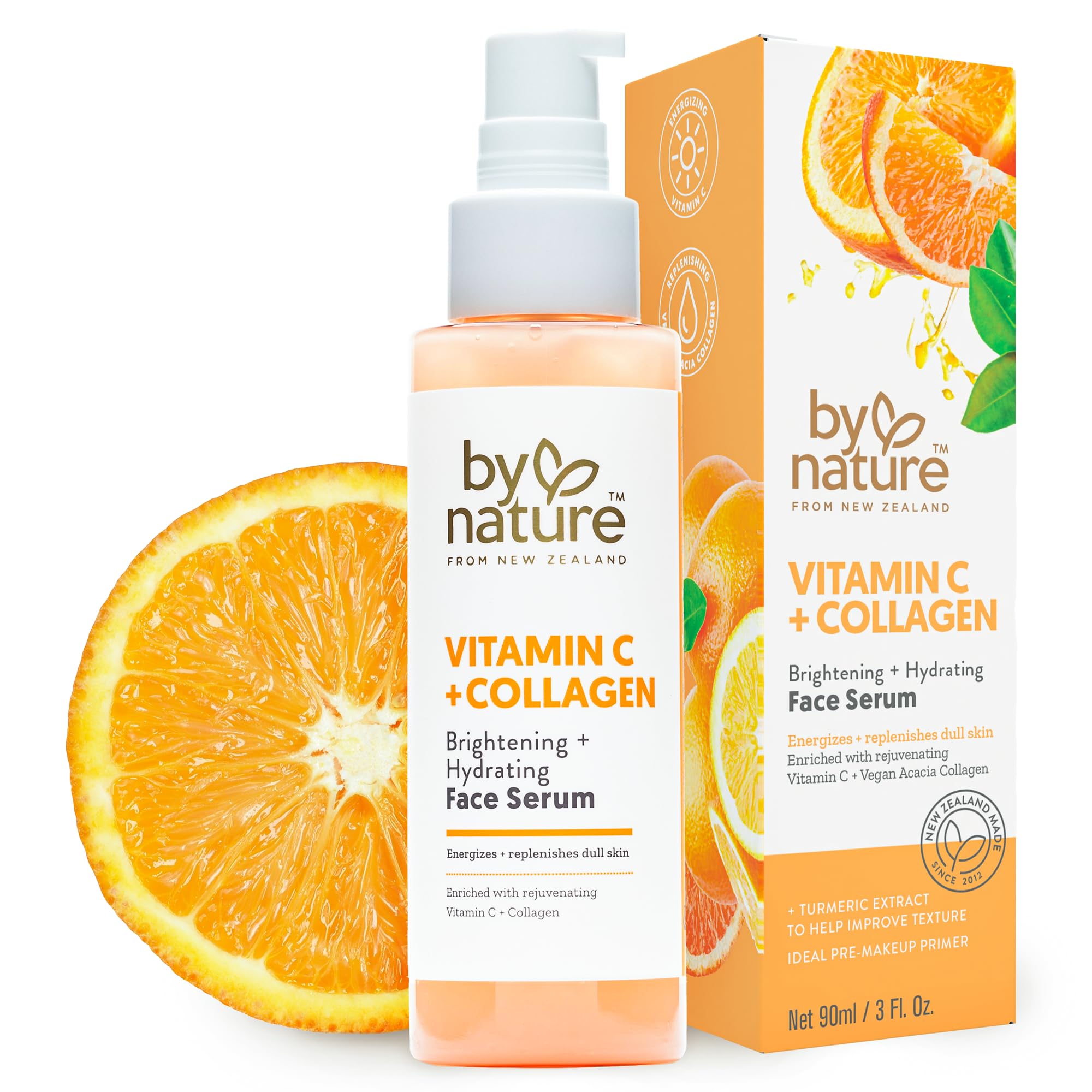 By Nature Vitamin C + Collagen Serum bottle closeup for radiant skin prep.