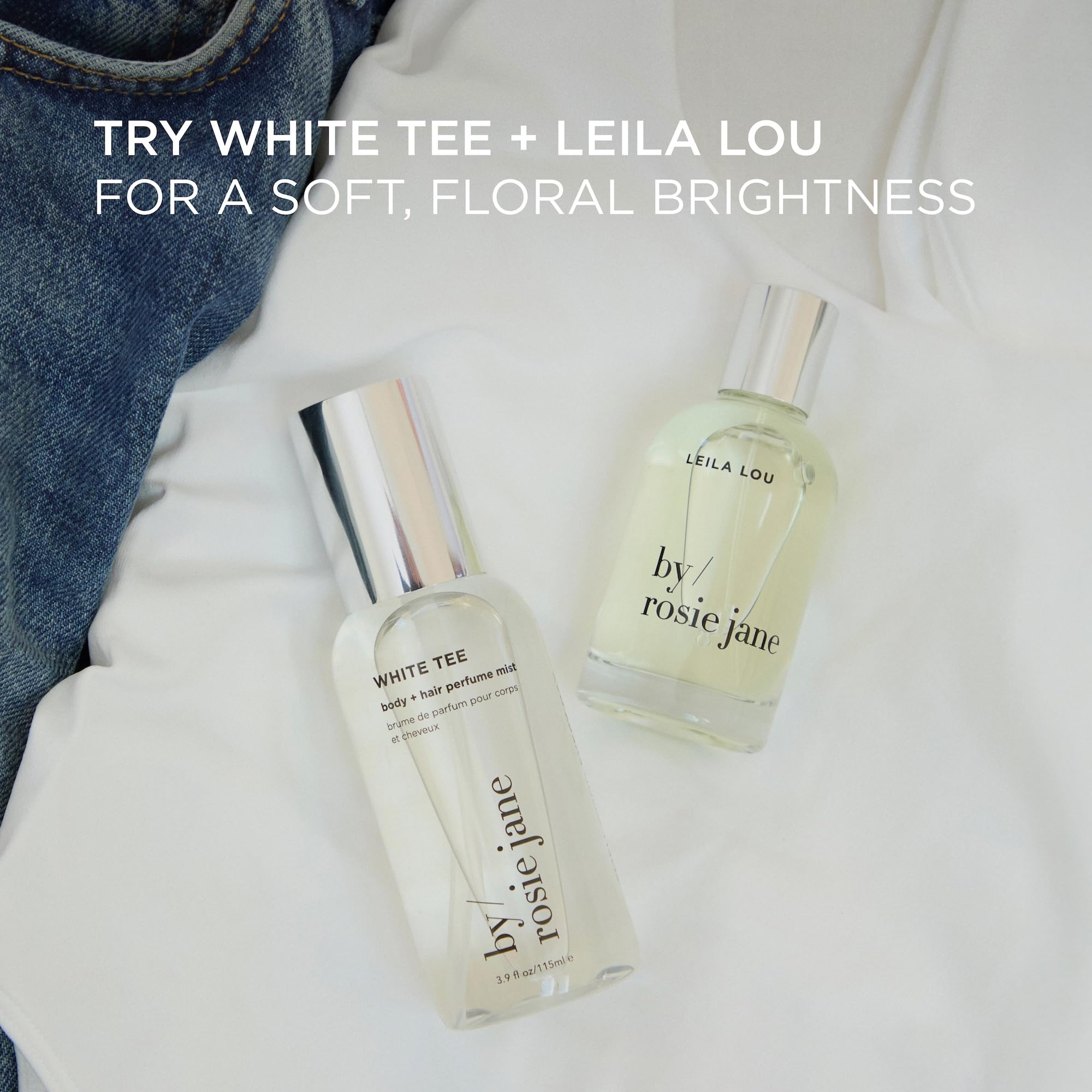 By Rosie Jane bottle resting on skin suggesting soft summer vibe.