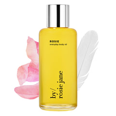 By Rosie Jane Everyday Body Oil bottle for hydrating skin after shower.