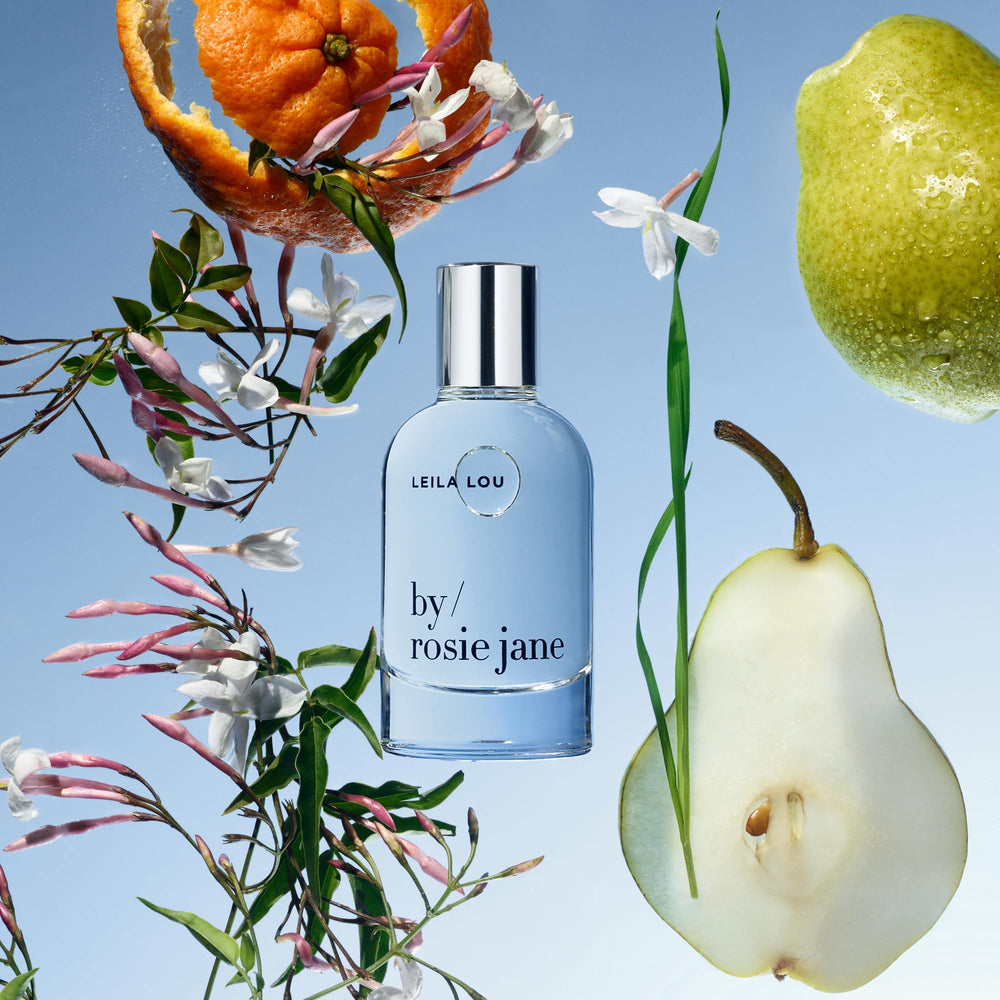By Rosie Jane Leila Lou pear note close-up highlighting juicy morning aroma.