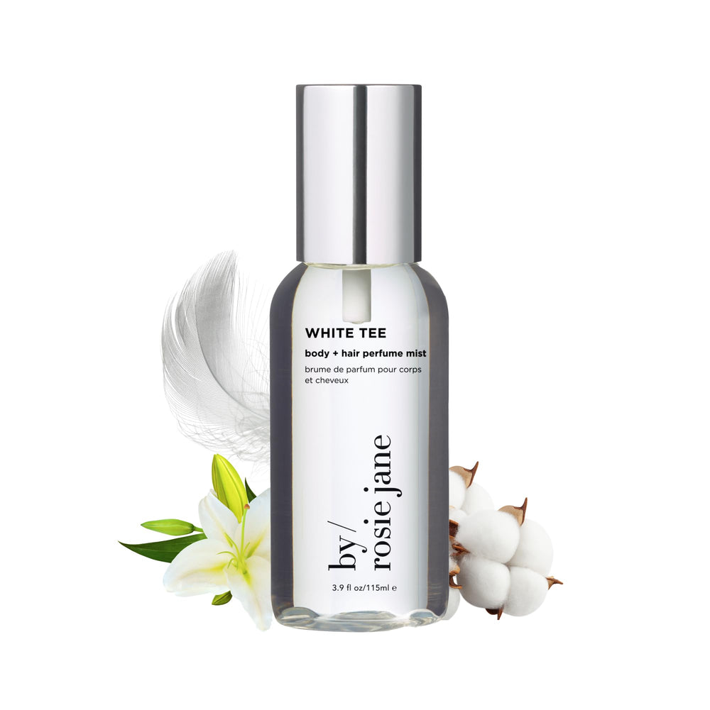 By Rosie Jane White Tee bottle closeup with clean label and fresh everyday vibe.
