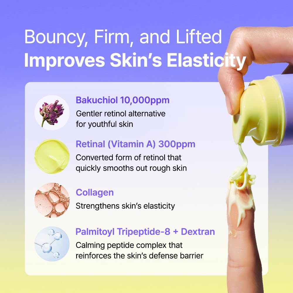 BY WISHTREND Vitamin A-mazing Bakuchiol Night Cream texture swatch shows gentle retinol alternatives.