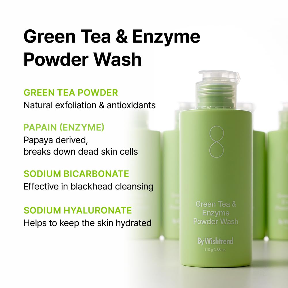 BY WISHTREND Premium Boseong green tea and papin enzyme for gentle exfoliation.