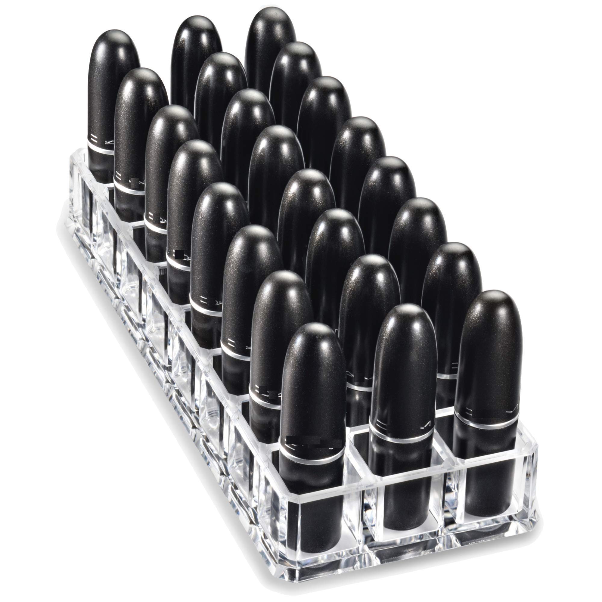 BY ALEGORY acrylic lipstick organizer side view demonstrates tall lipstick compatibility and space efficiency