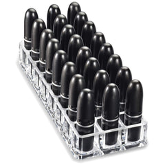 BY ALEGORY acrylic lipstick organizer side view demonstrates tall lipstick compatibility and space efficiency