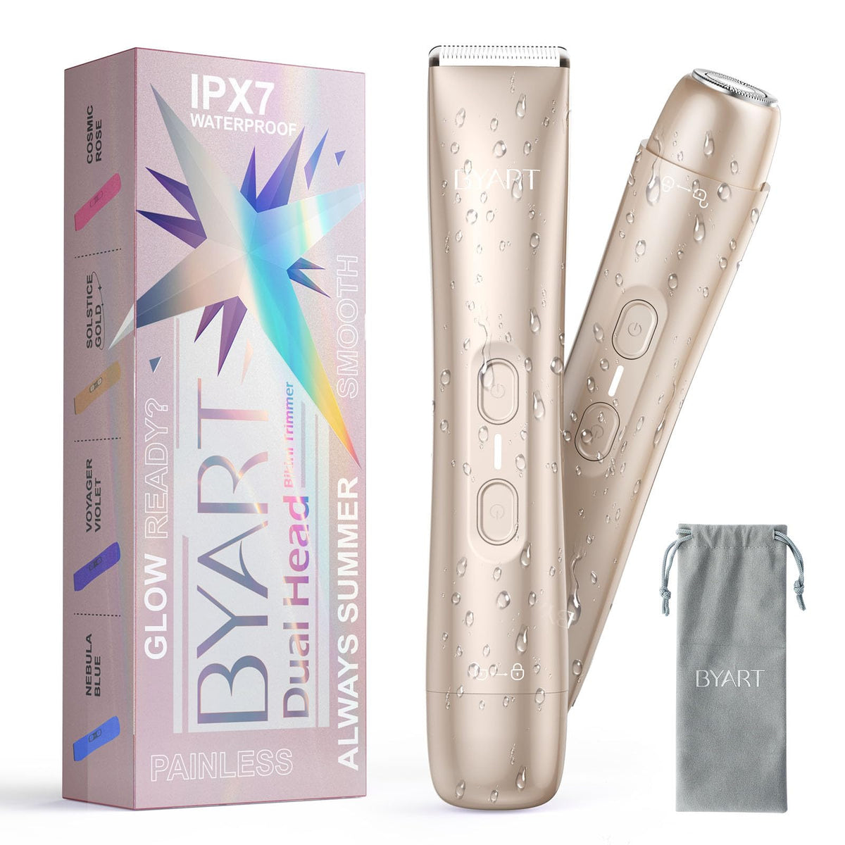 BYART pubic hair trimmer gold body enables precise grooming for confident bikini lines.