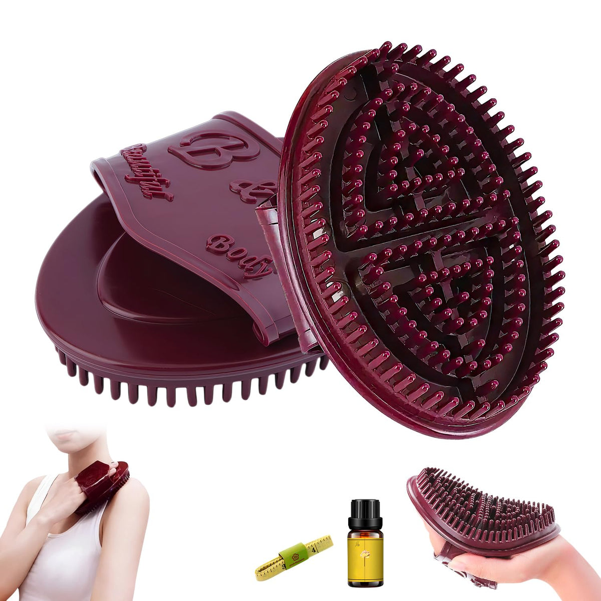 BybuSec Meridian Brush used on belly for targeted relaxation and gentle massage