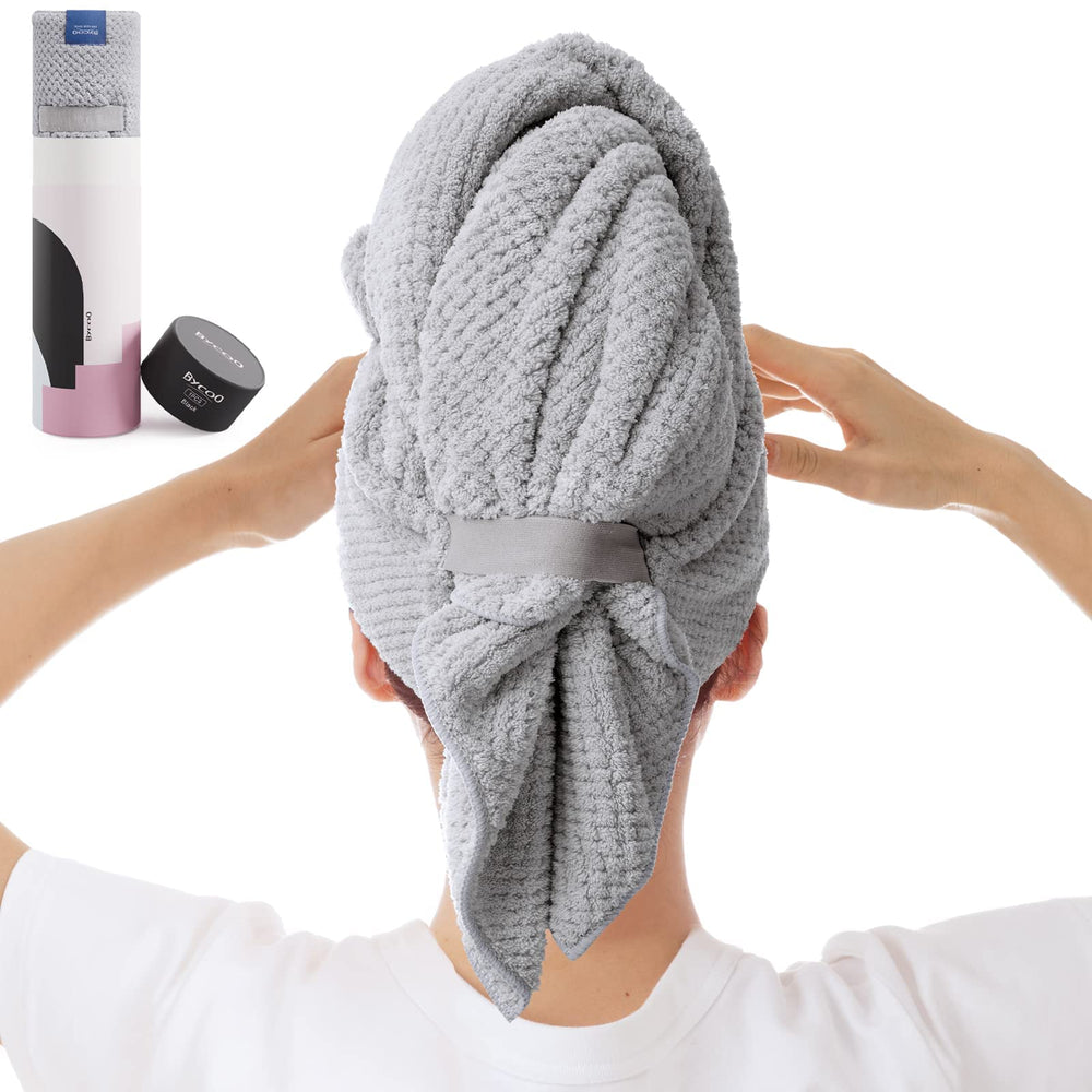 BYCOO hair towel wrap close-up shows absorbent microfiber for fast drying