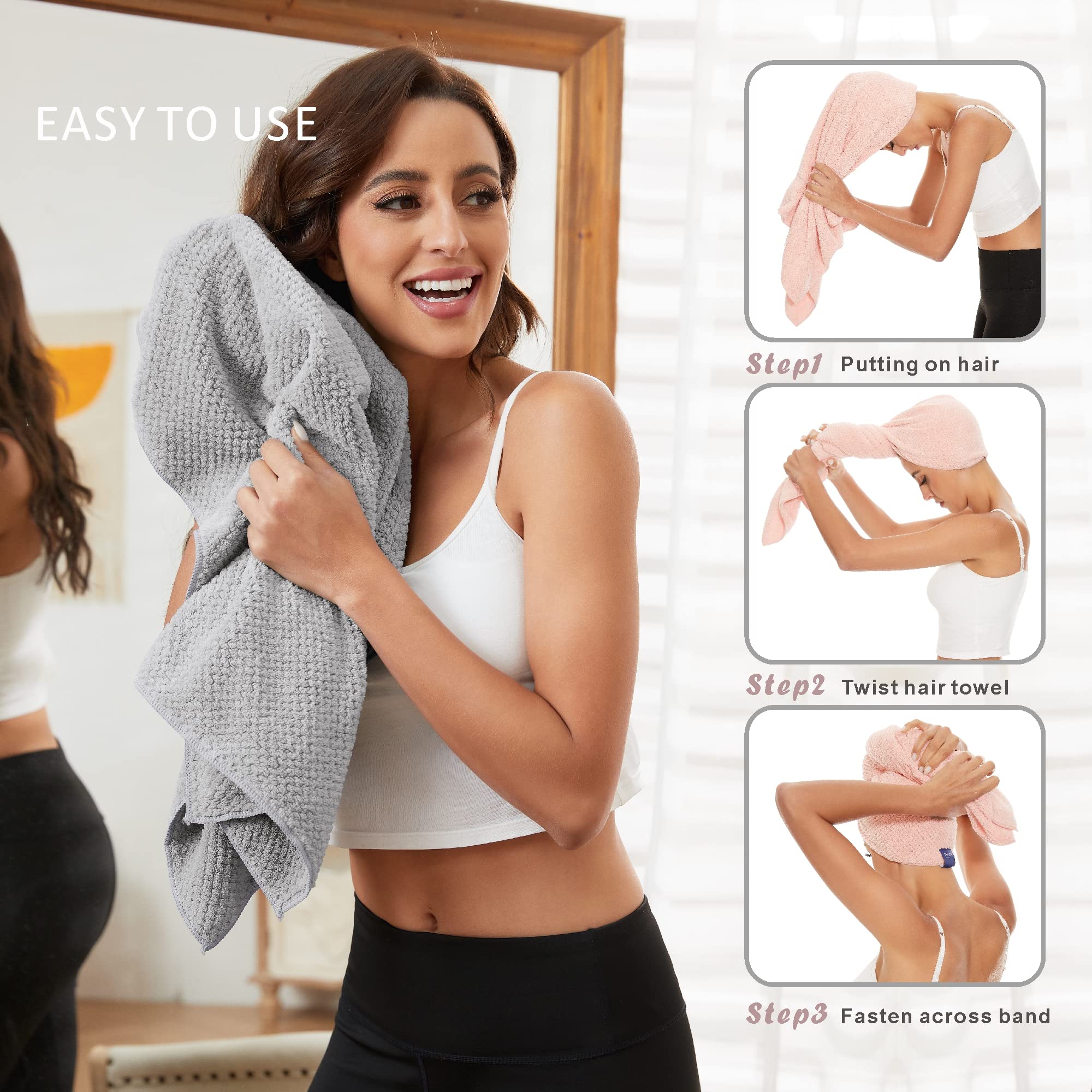 BYCOO 26x40 inch towel fully covering long, thick hair