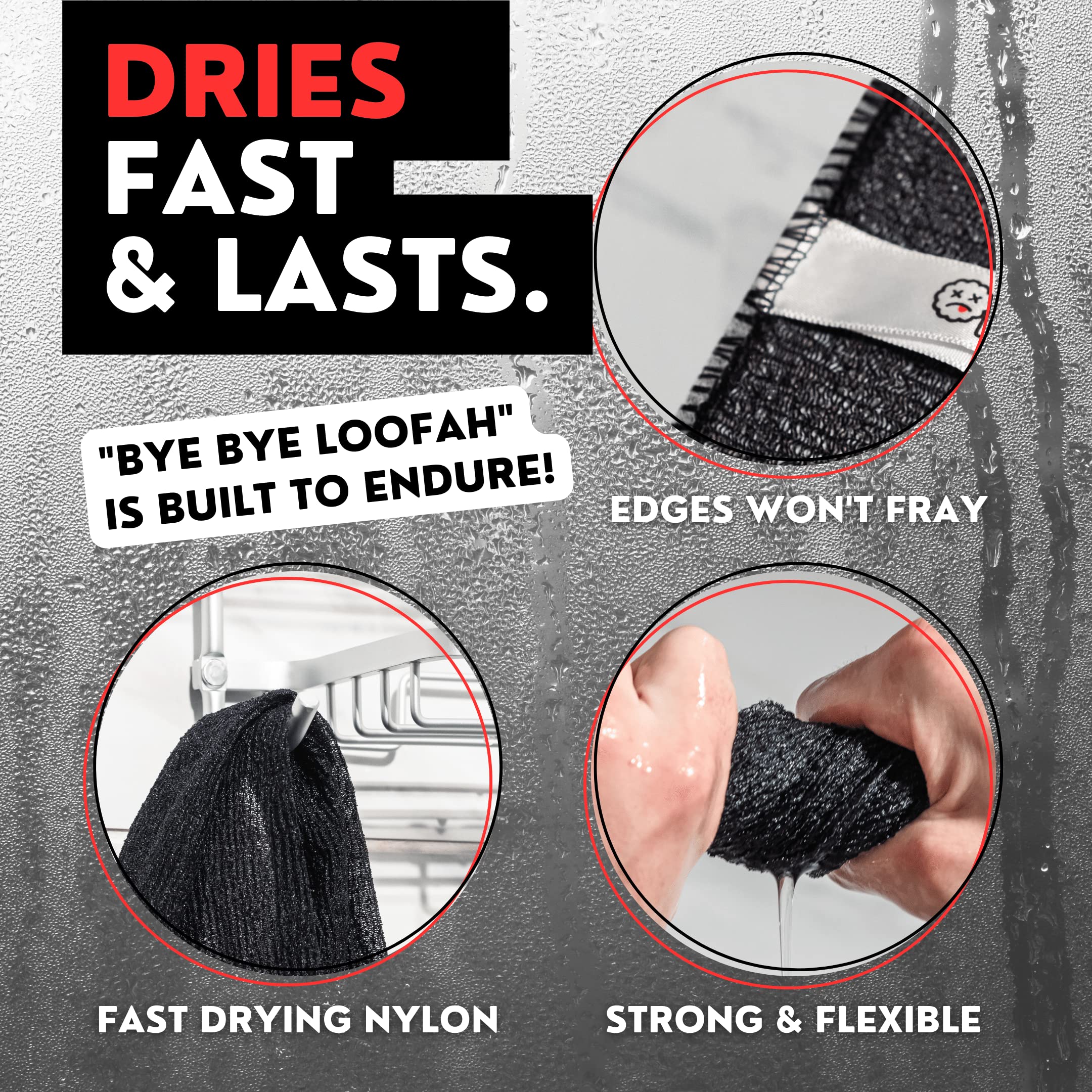Bye Bye Loofah back-scrub angle enables full-body coverage.
