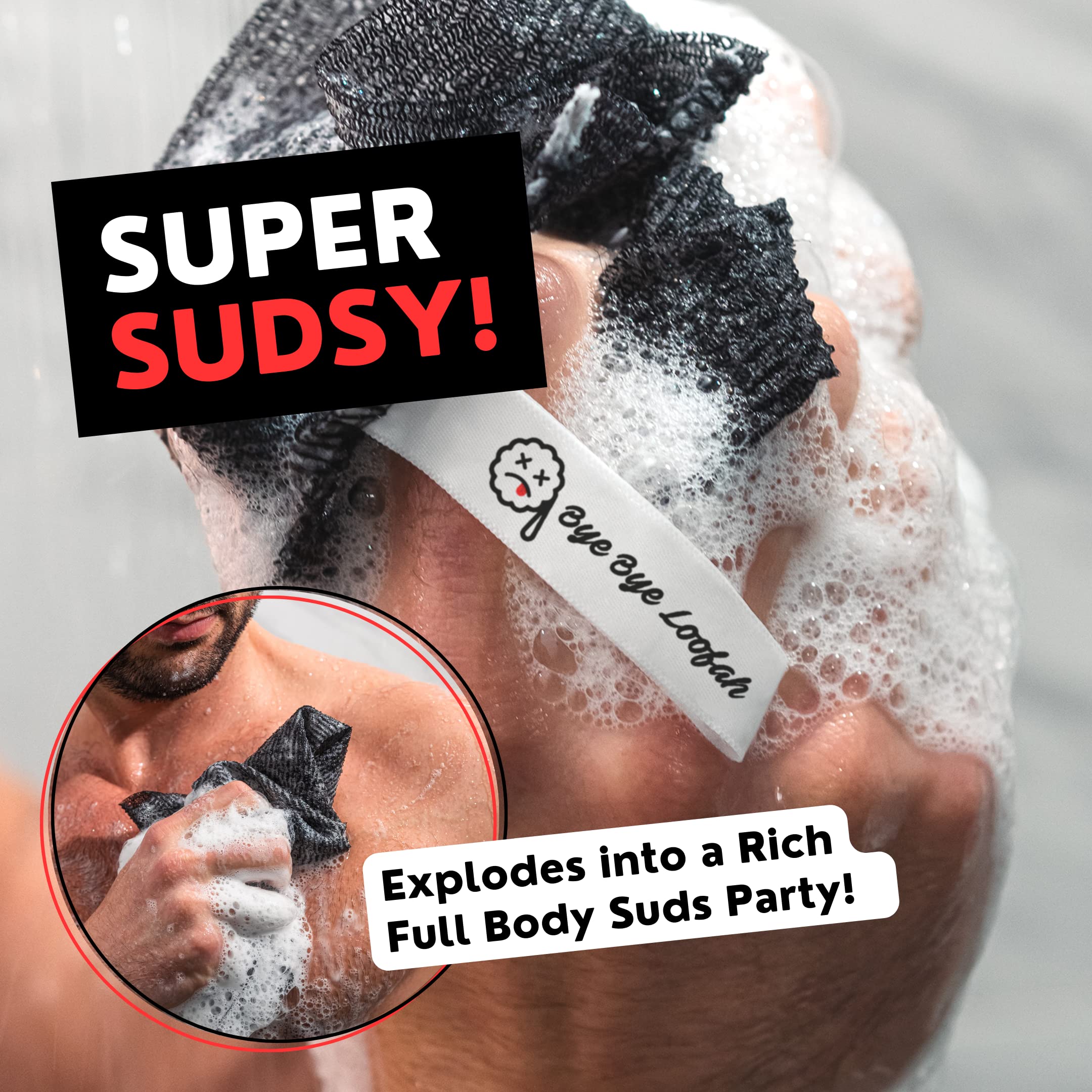 Bye Bye Loofah ultra-lather delivers lasting suds during showering.