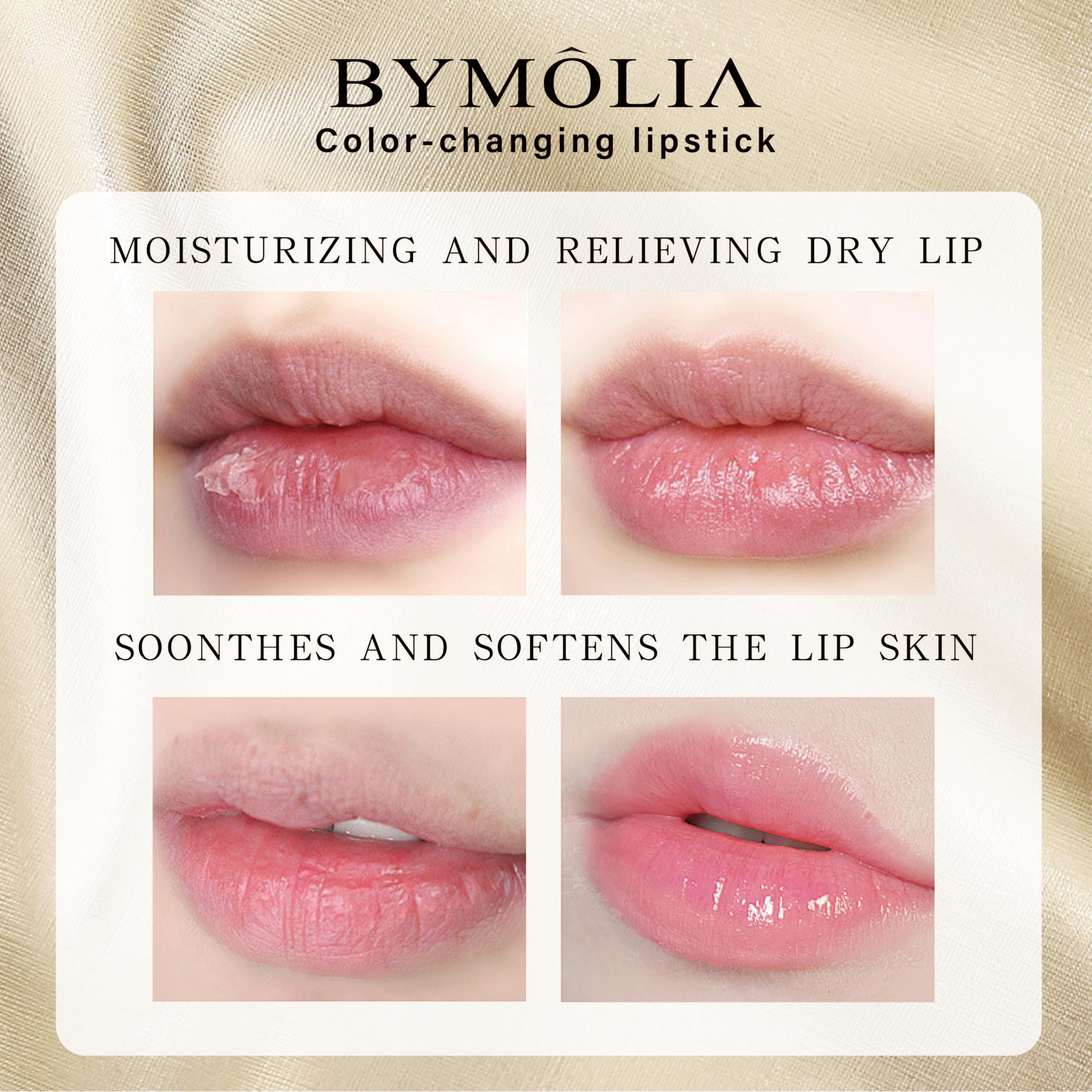 BYMOLIA lip product shows 24K gold flakes adding subtle radiant shine.