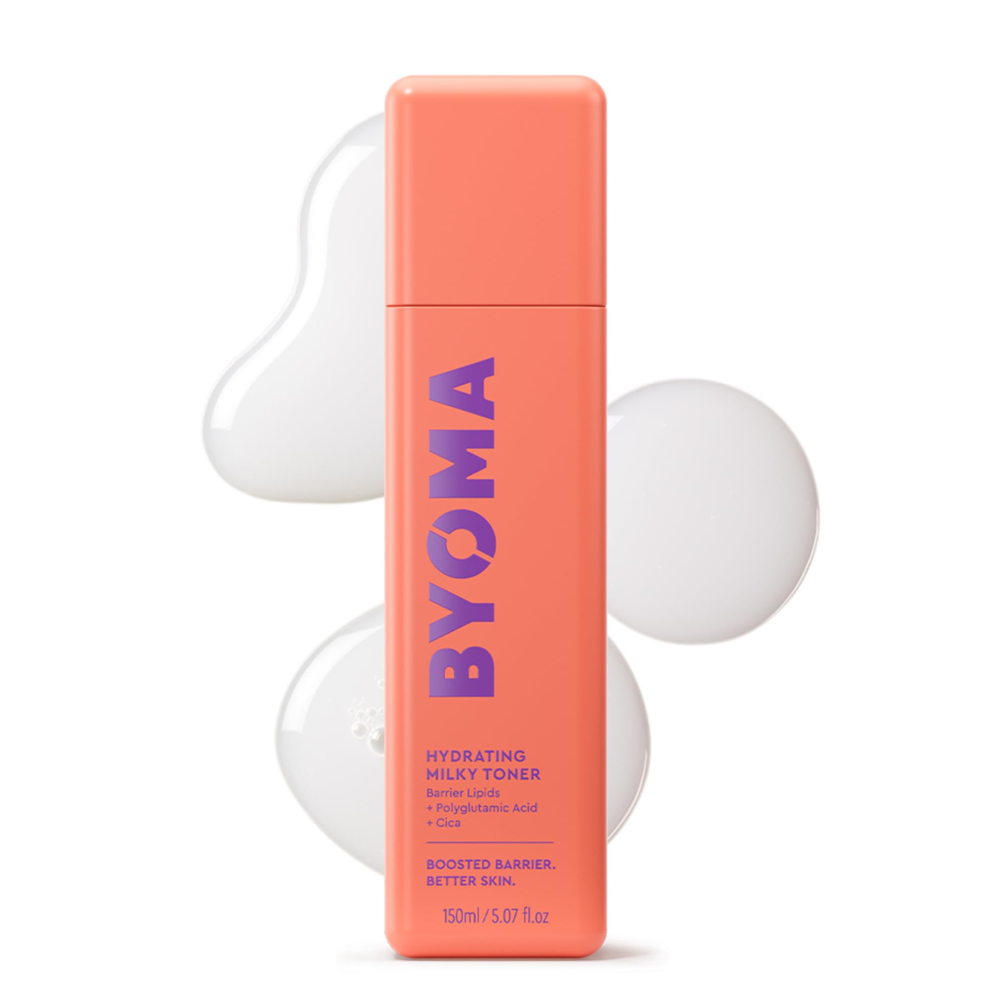 BYOMA milky toner front bottle shows clean design and easy use benefit