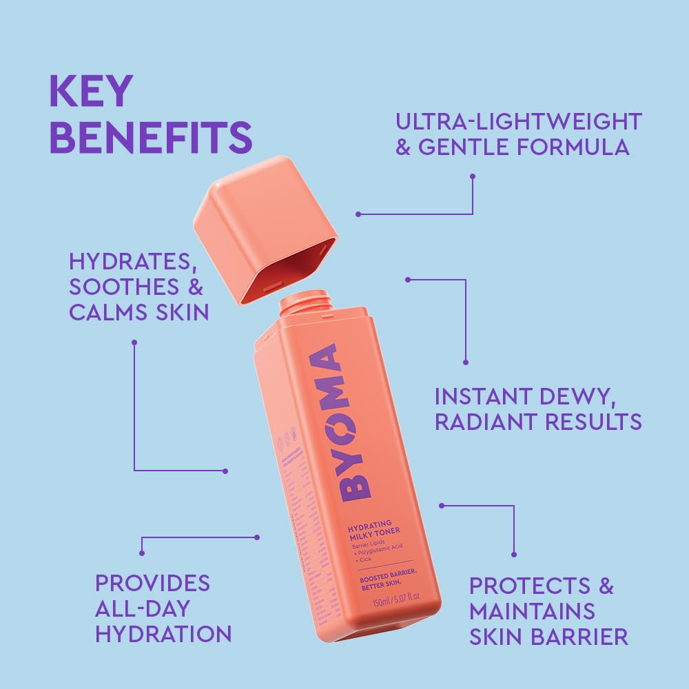 BYOMA milky toner applied on hand demonstrating fast absorbency and soothing feel