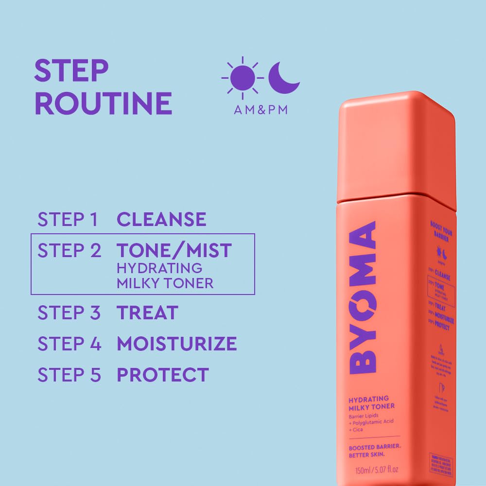 BYOMA milky toner open cap with creamy texture highlighting gentle hydration