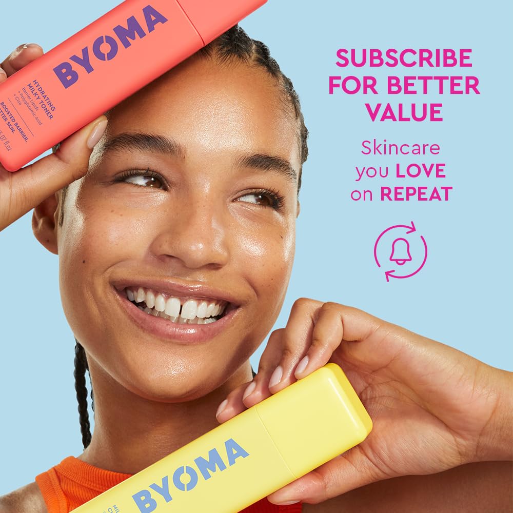 BYOMA milky toner packaging label detailing fragrance-free and vegan benefit