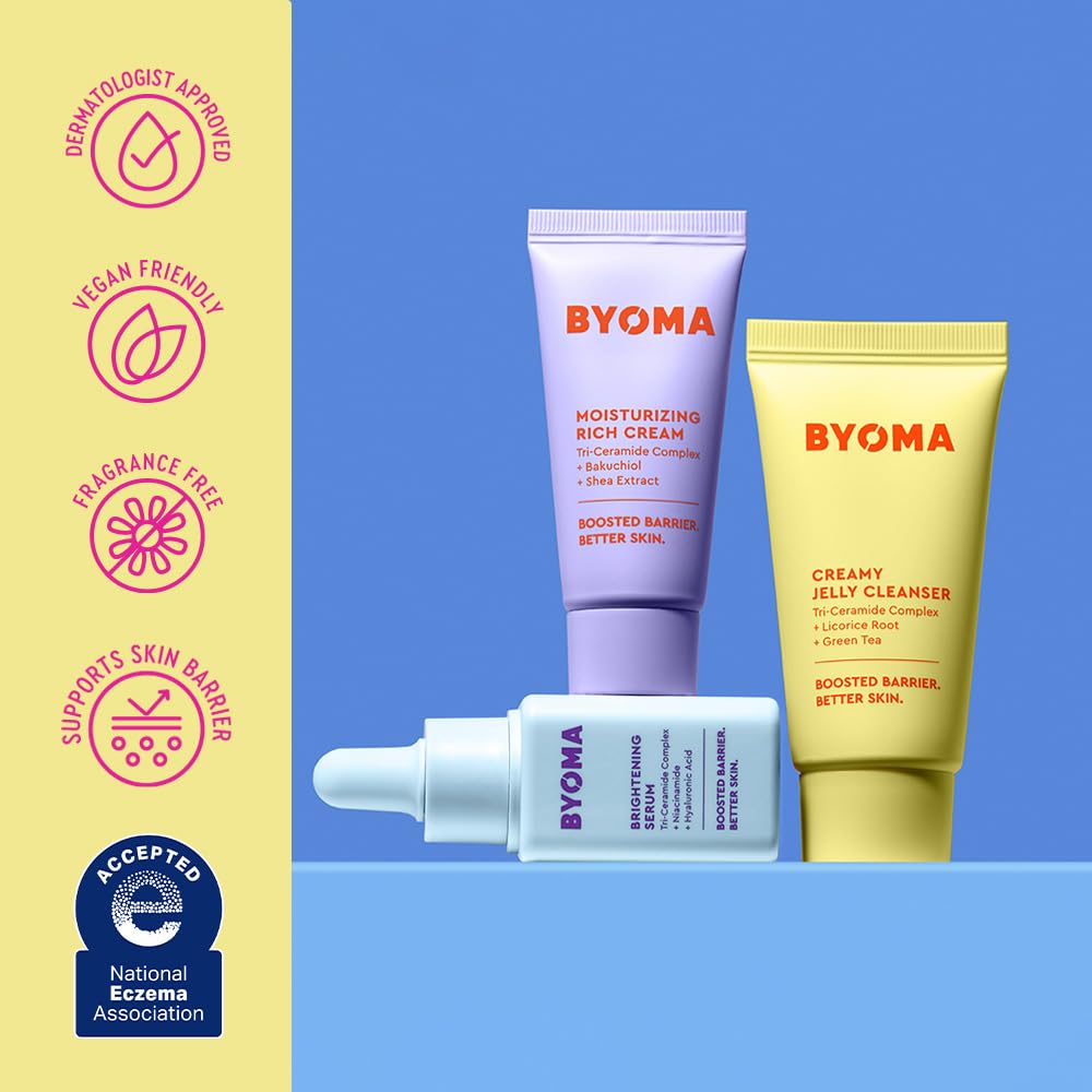 BYOMA So Bright Set cleanser texture swirls, hinting at gentle, soap-free cleansing.