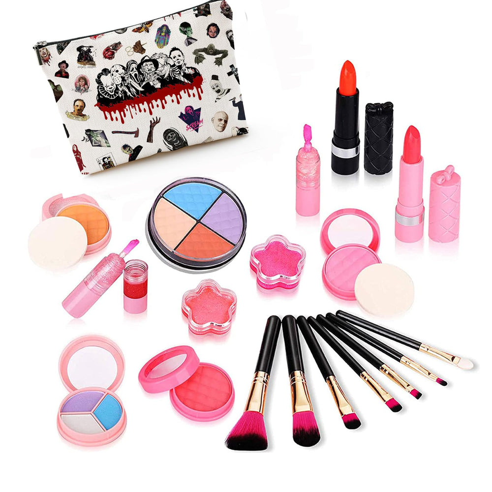 Byqone Horrible Movie makeup bag closed zip, secure compartments for cosmetics on the go.