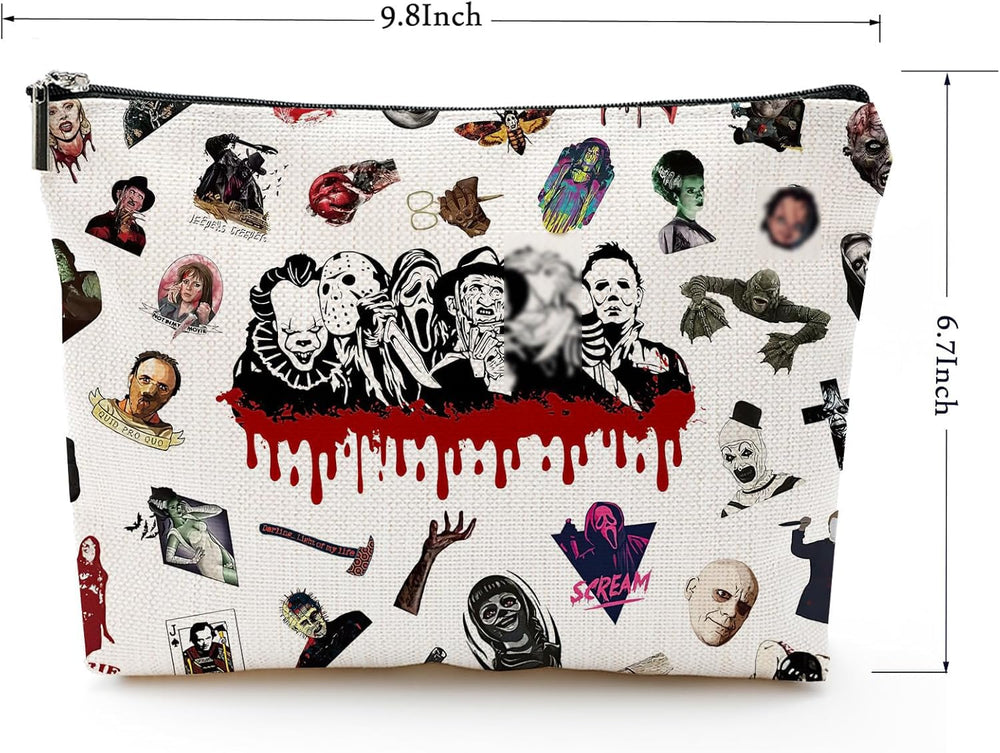 Byqone Horrible Movie makeup bag side view, travel-ready organization for daily vanity items.