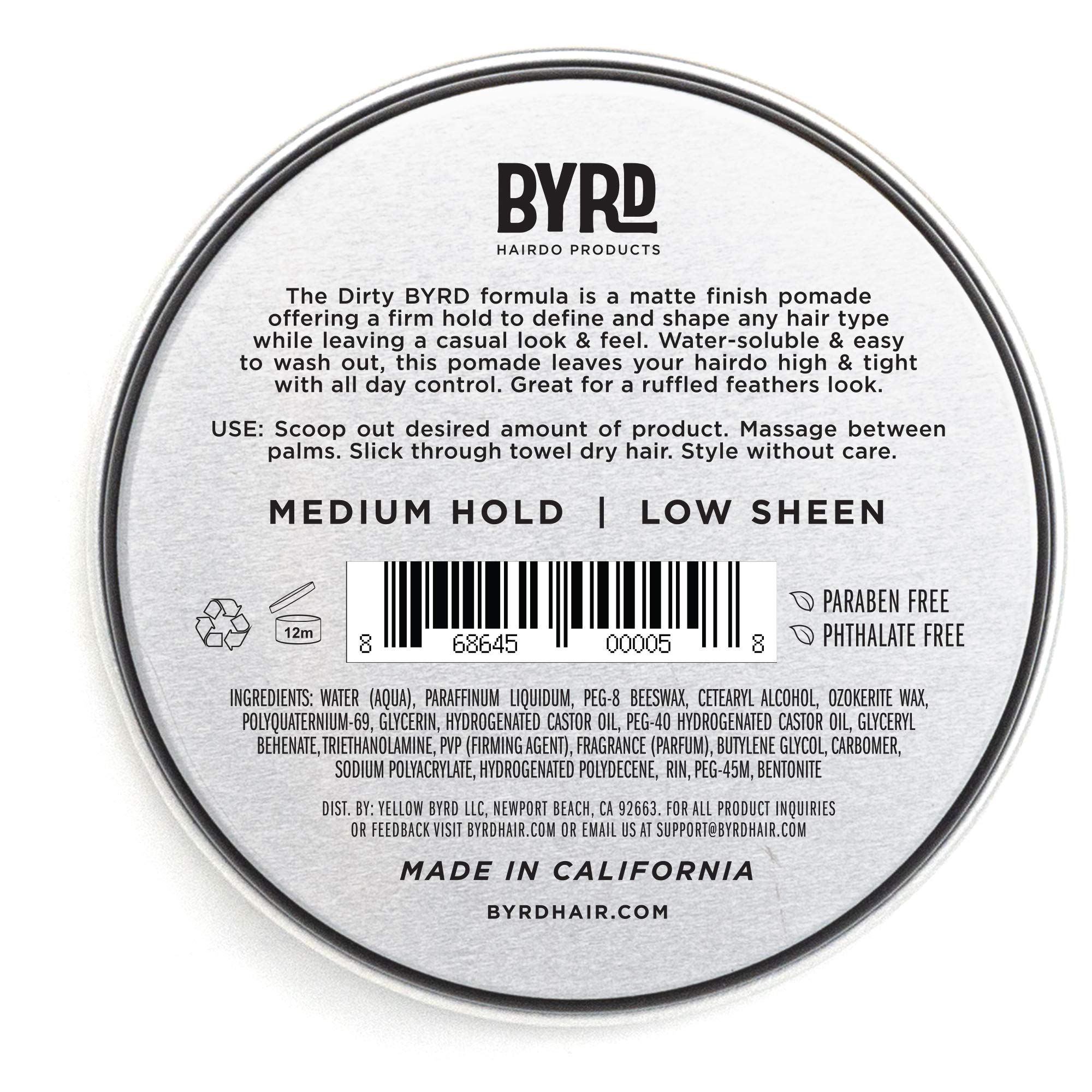 BYRD Matte Pomade matte-finish emphasizes natural texture without shine.