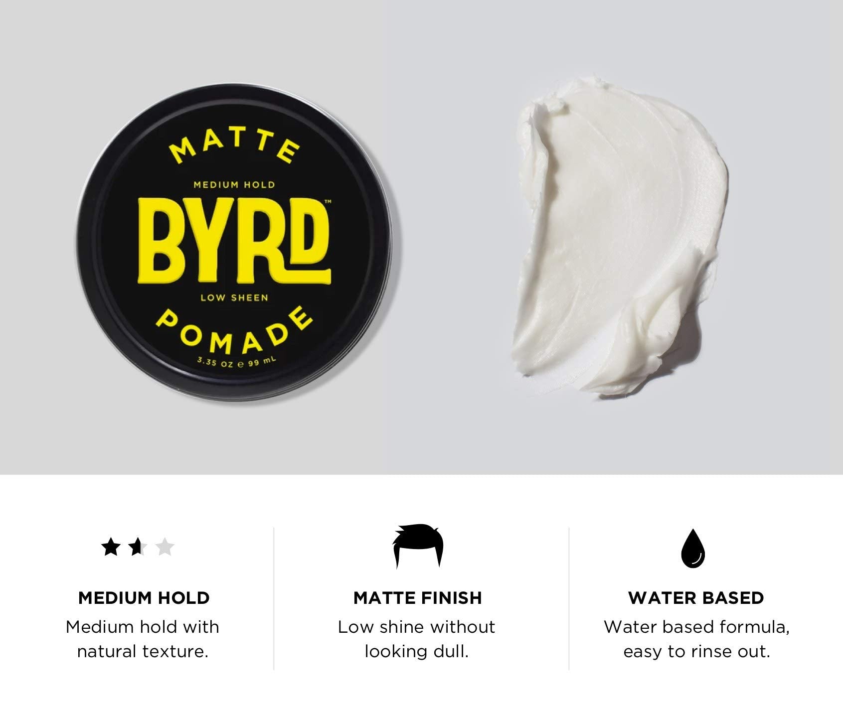BYRD Matte Pomade texture-hair highlights a cream-like texture for smooth shaping.