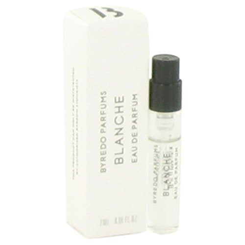 Byredo Blanche vial close-up highlights a portable fragrance for everyday elegance.