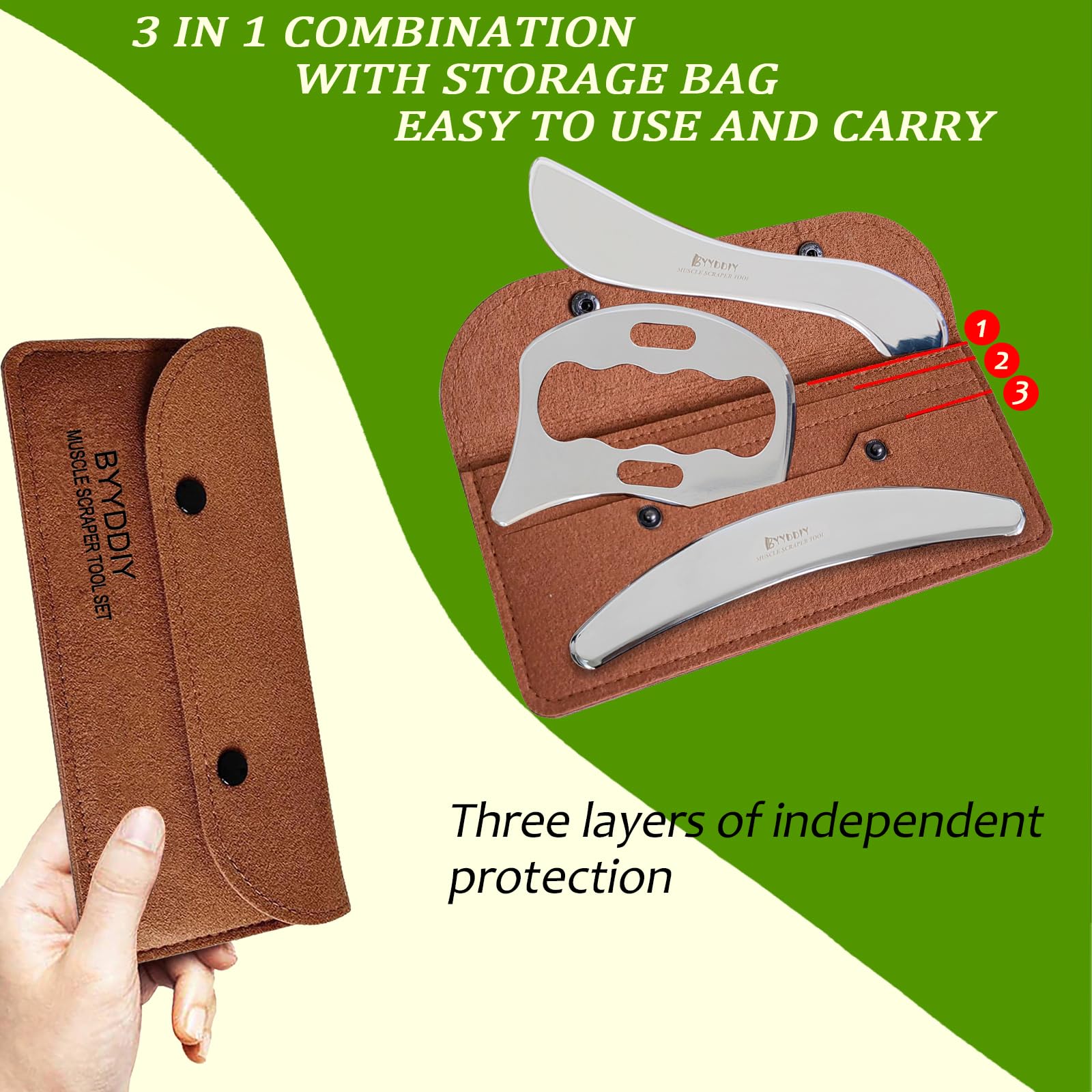 BYYDDI gua sha edge derma tool with mirror finish for gentle skin massage.